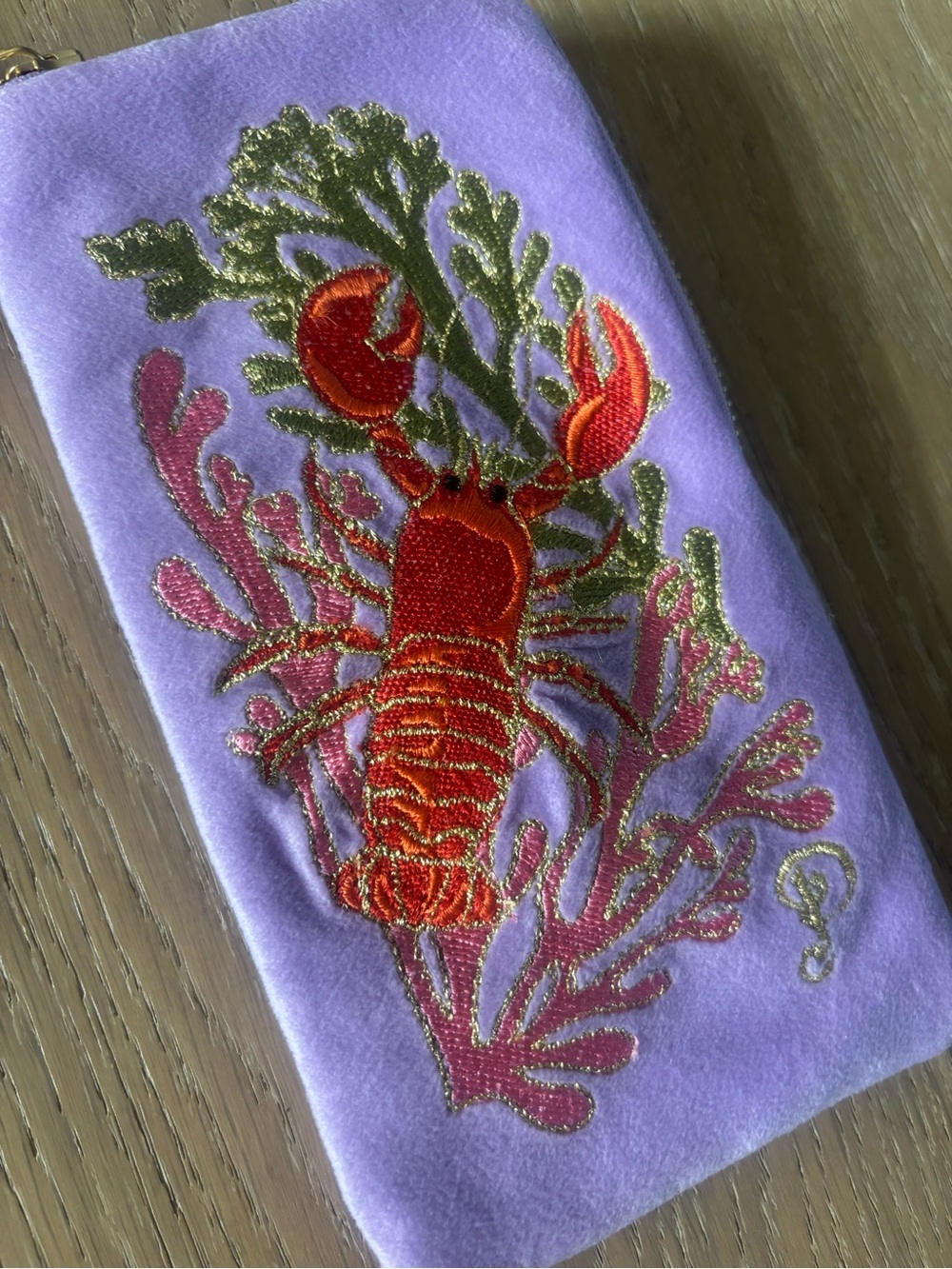 Powder Lobster Buddies Sunglasses Pouch Case Bag Velvet Lavender Embroidered - Picture 3 of 9